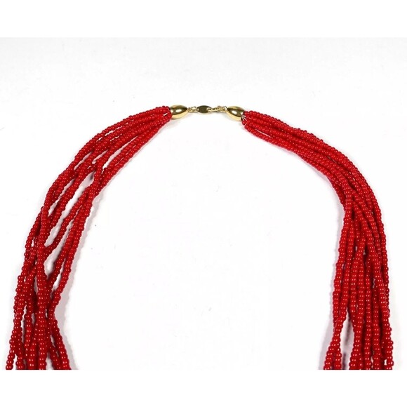 Vtg Trifari Statement Necklace Multi Strand Red Seed Beaded Intricate Layered - Picture 5 of 7
